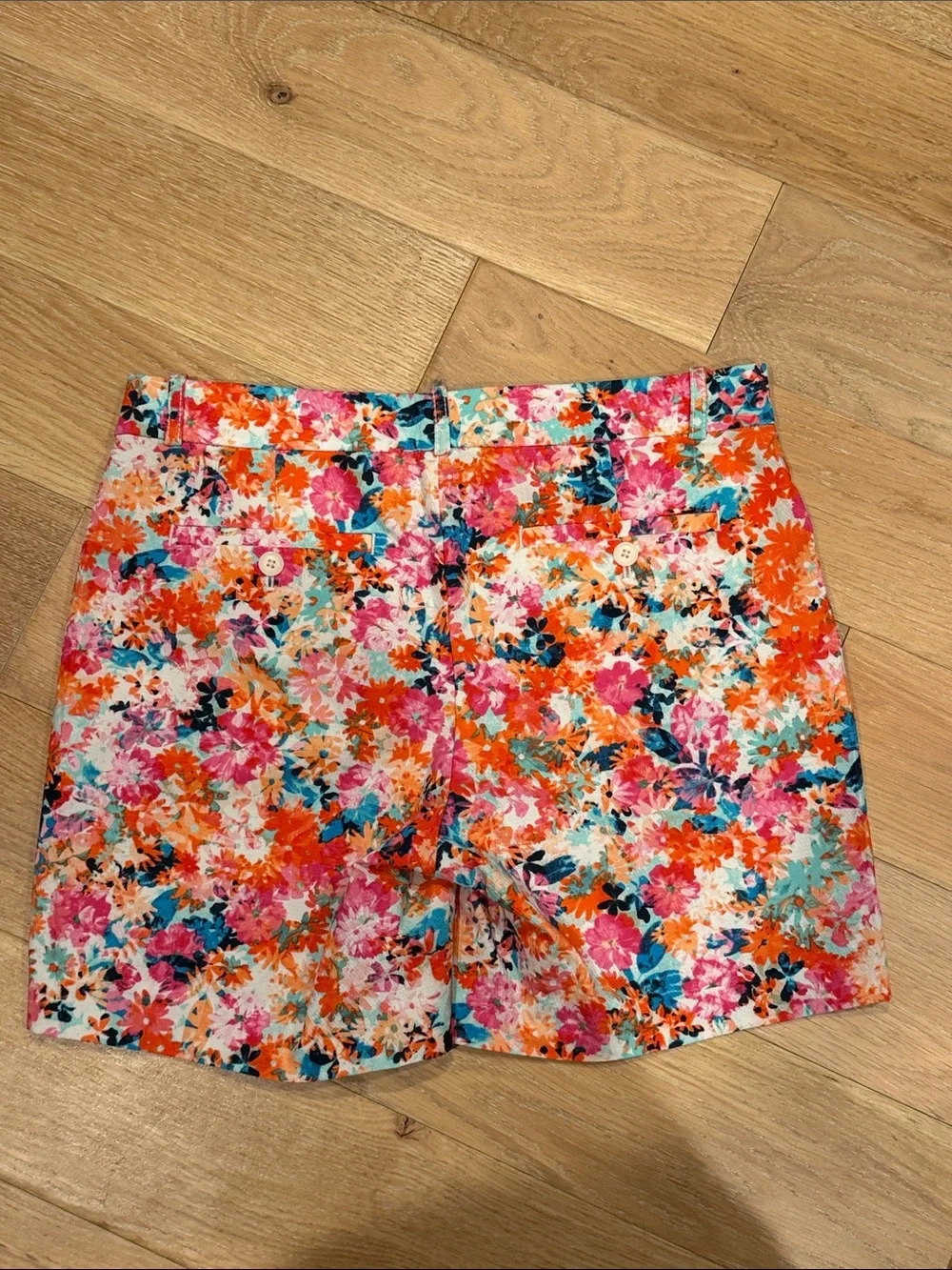 J. Crew Floral watercolor Mid-Rise Shorts in Orange, Pink & Teal 4